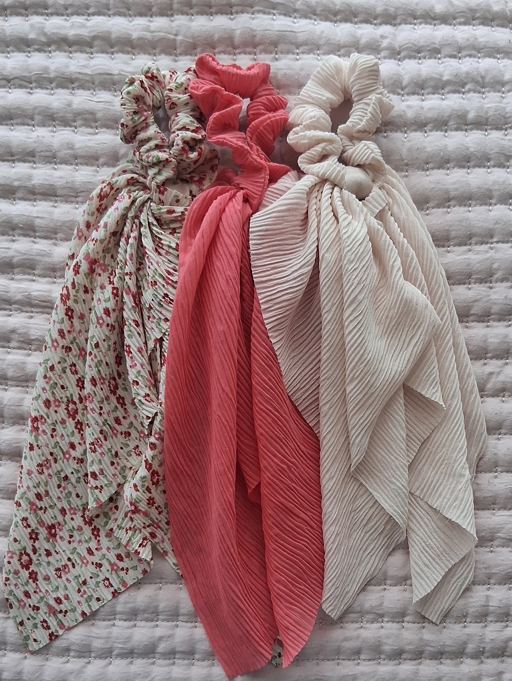 Set of 3: Floral, Coral & Cream Scarf Scrunchies
